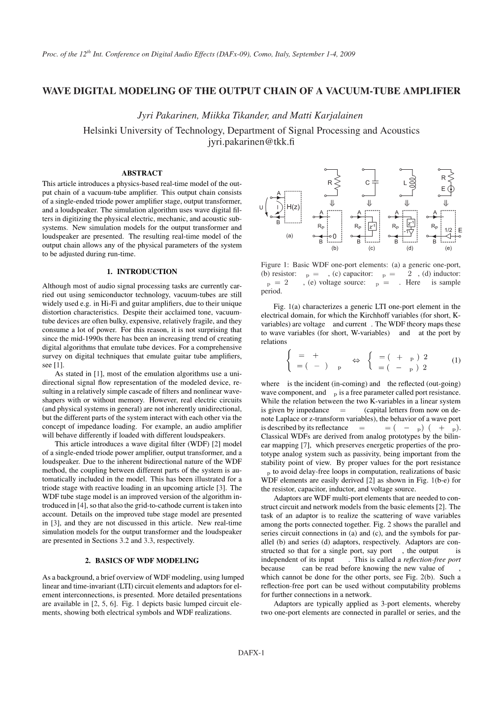 Wave Digital Modeling of the Output Chain of a Vacuum-Tube Amplifier