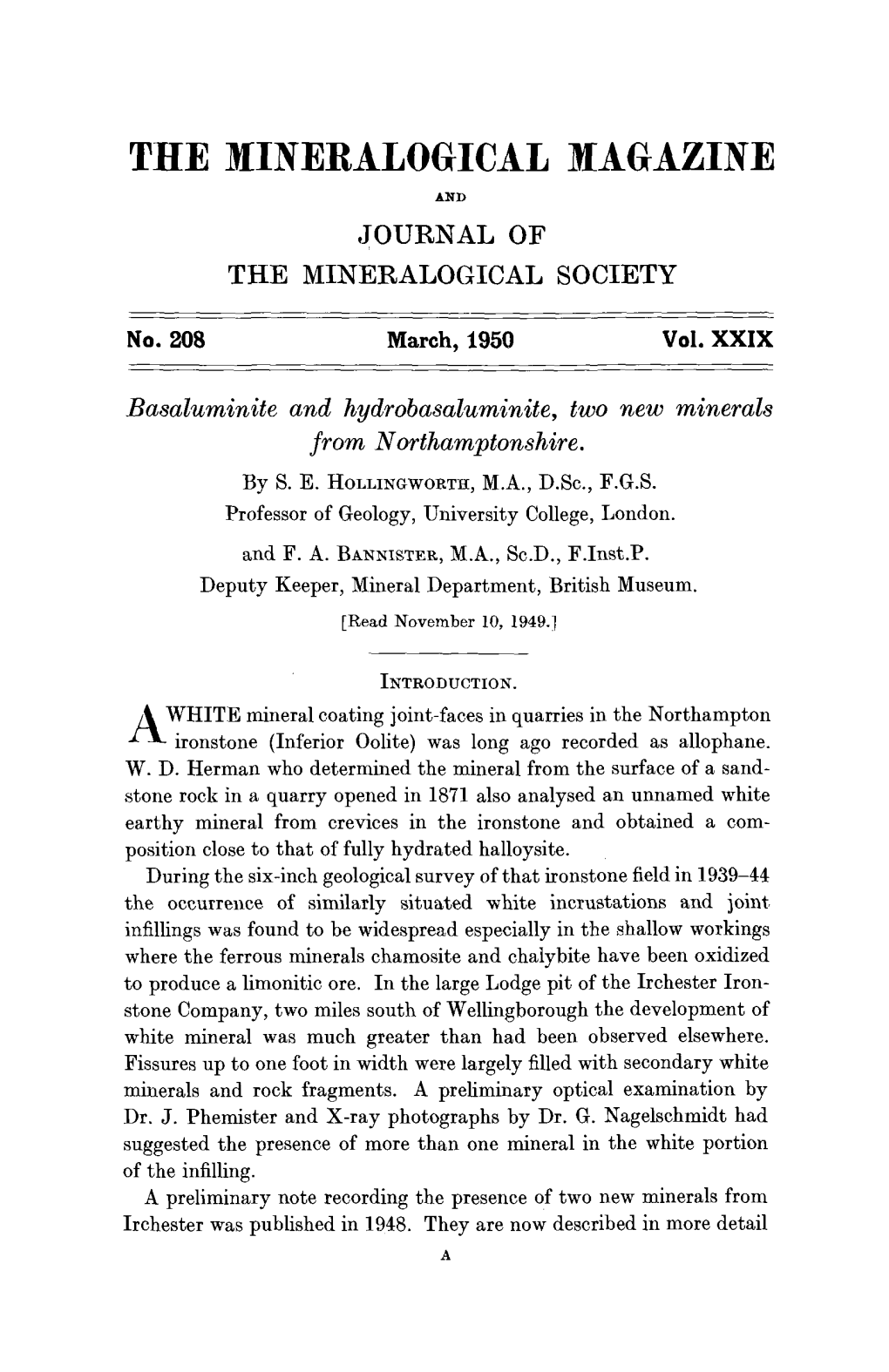 The Mineralogical Magazine and Journal of the Mineralogical Society