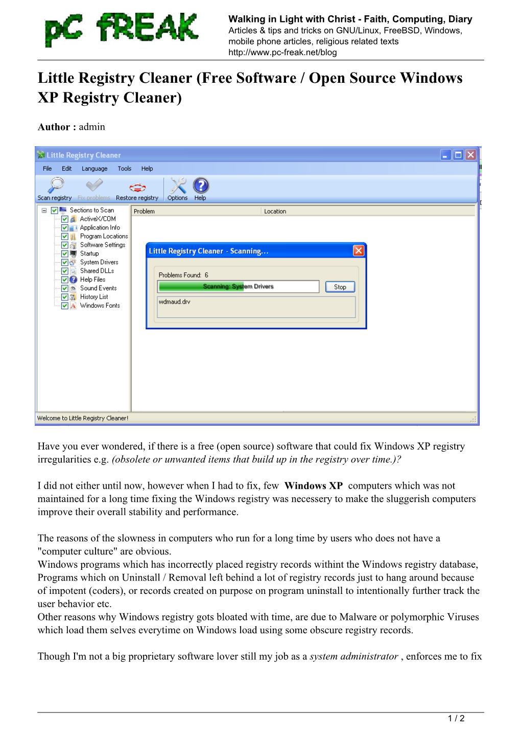 Little Registry Cleaner (Free Software / Open Source Windows XP Registry Cleaner)