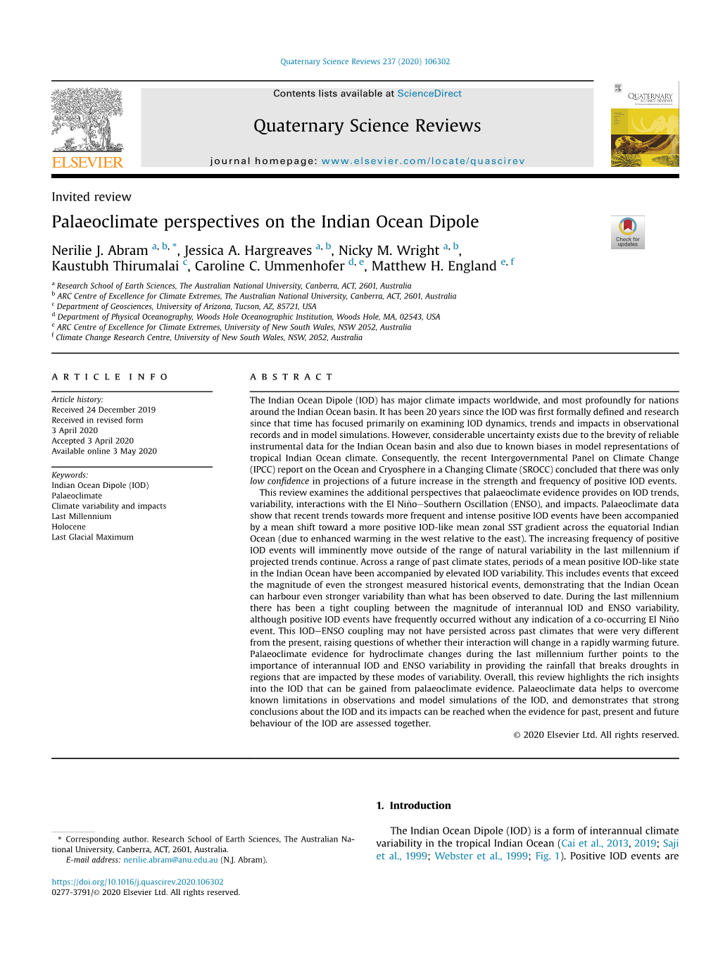 Palaeoclimate Perspectives on the Indian Ocean Dipole