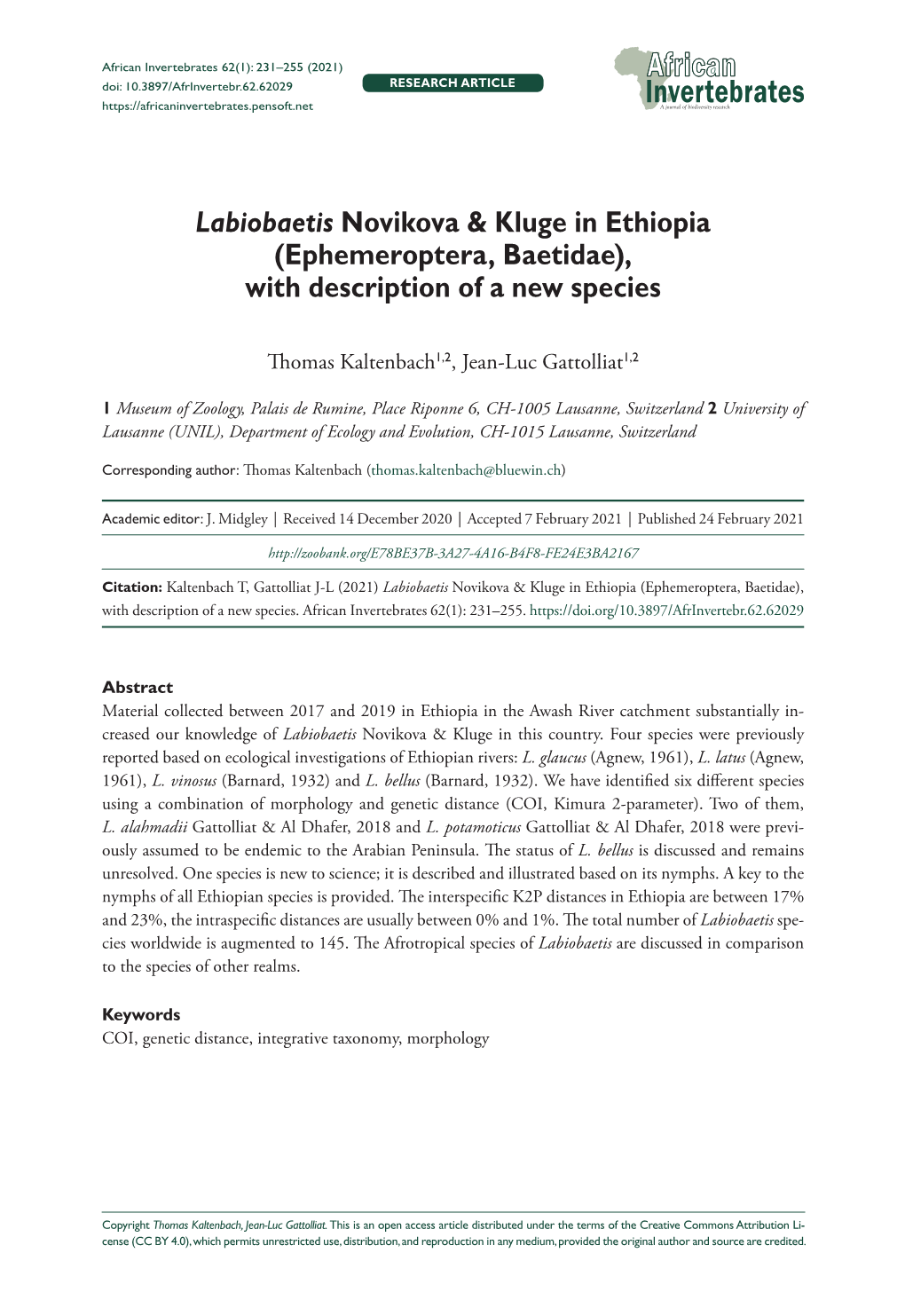 Ephemeroptera, Baetidae), with Description of a New Species