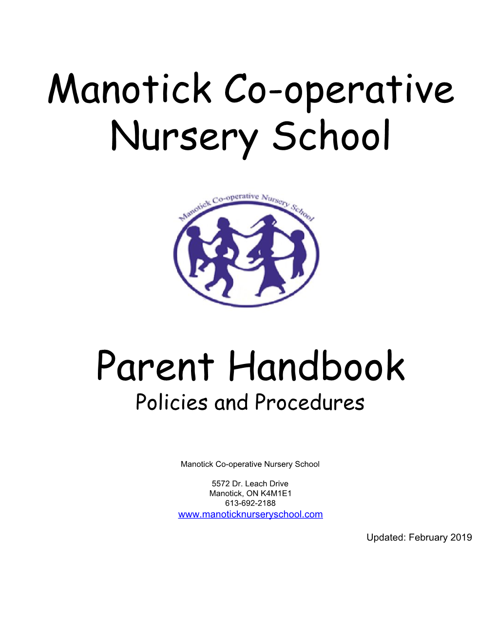 Manotick Co-Operative Nursery School Parent Handbook