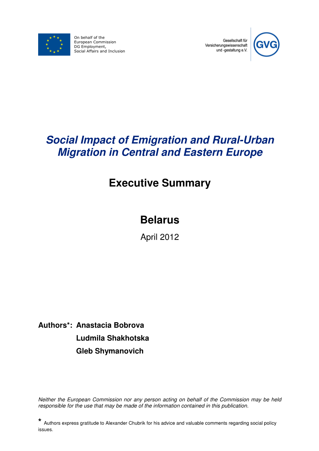 Social Impact of Emigration and Rural-Urban Migration in Central and Eastern Europe