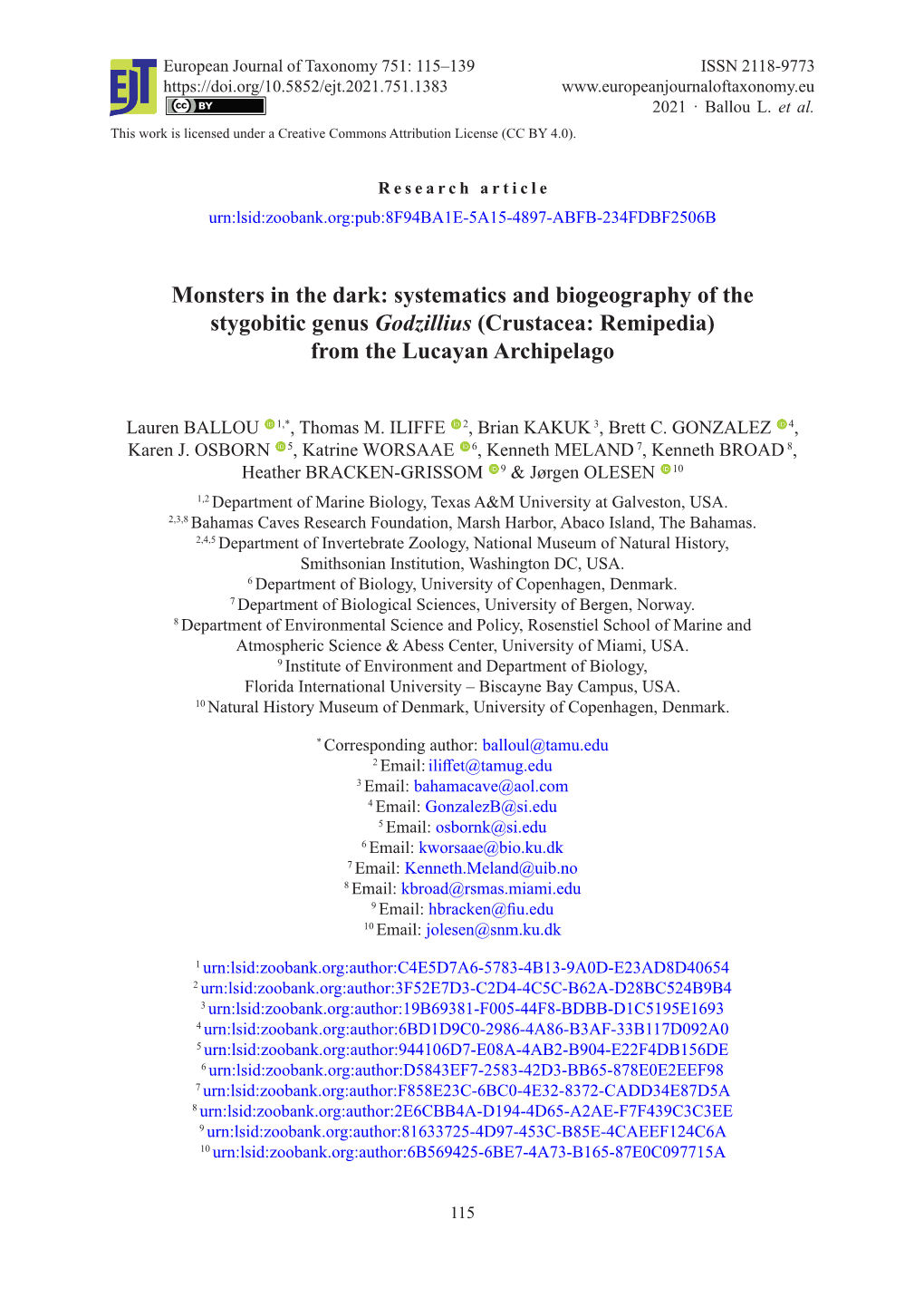 Systematics and Biogeography of the Stygobitic Genus Godzillius (Crustacea: Remipedia) from the Lucayan Archipelago