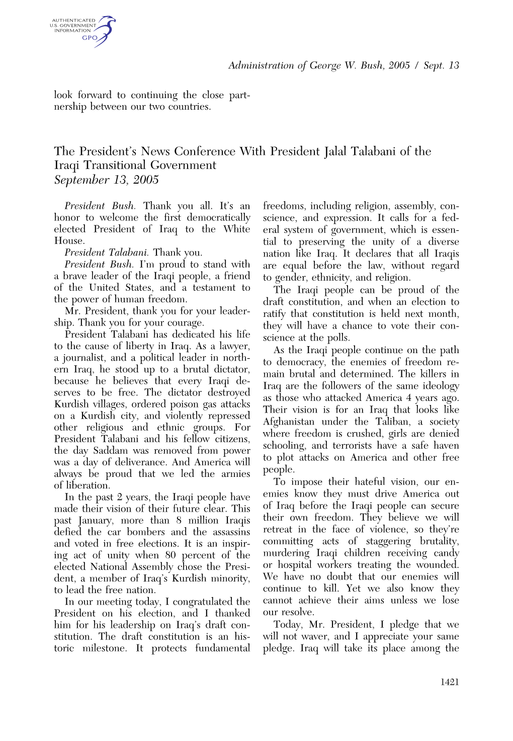 The President's News Conference with President Jalal