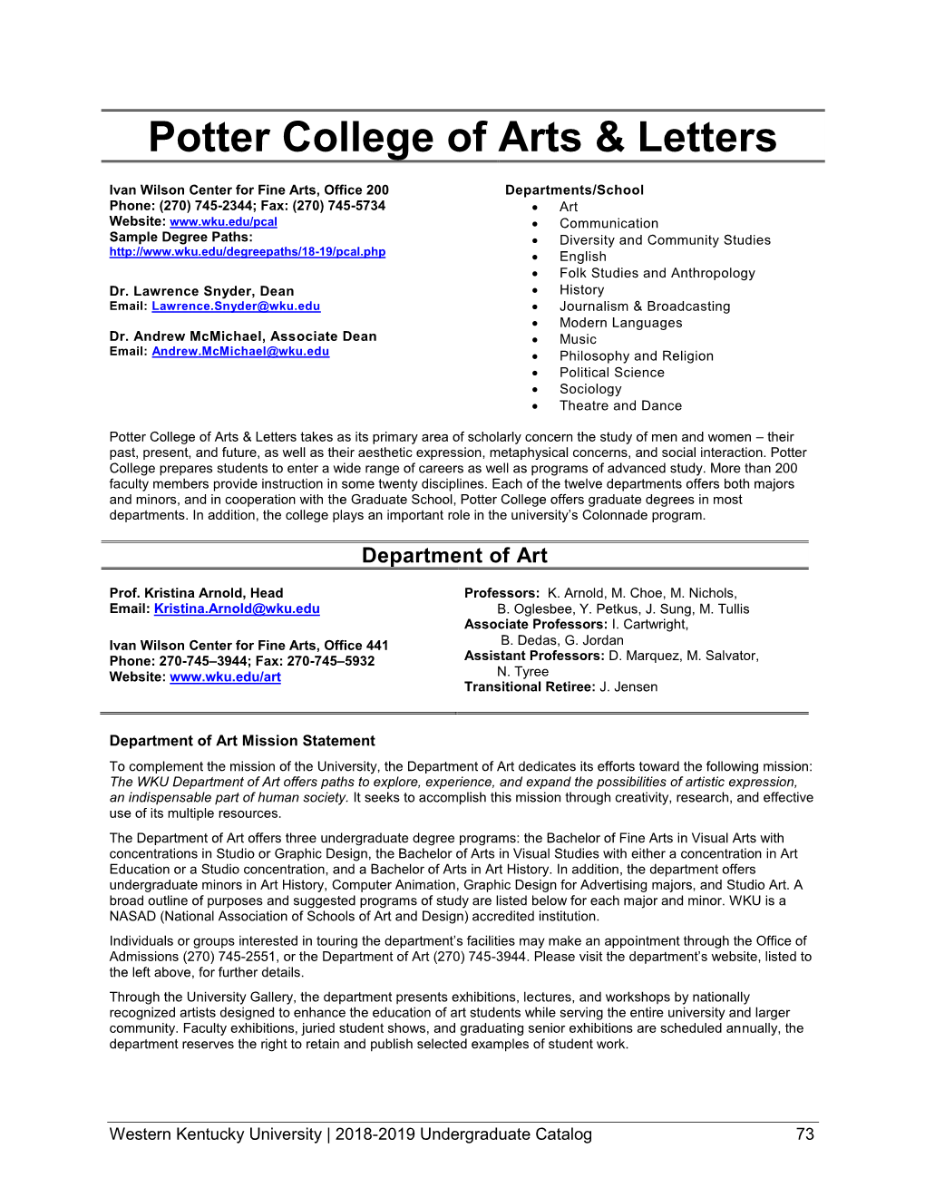 Potter College of Arts & Letters