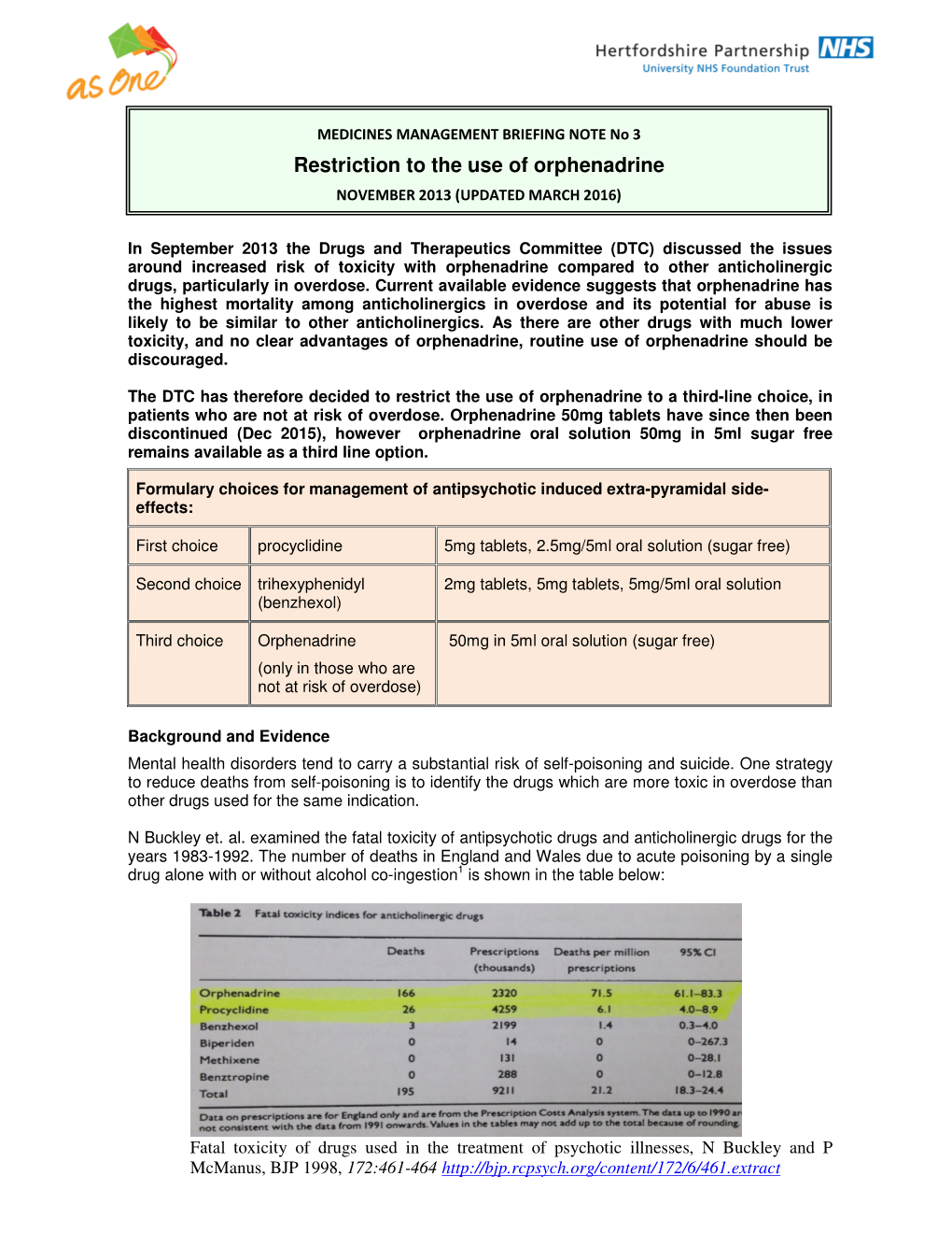 Briefing Note on Restriction to Use of Orphenadrine