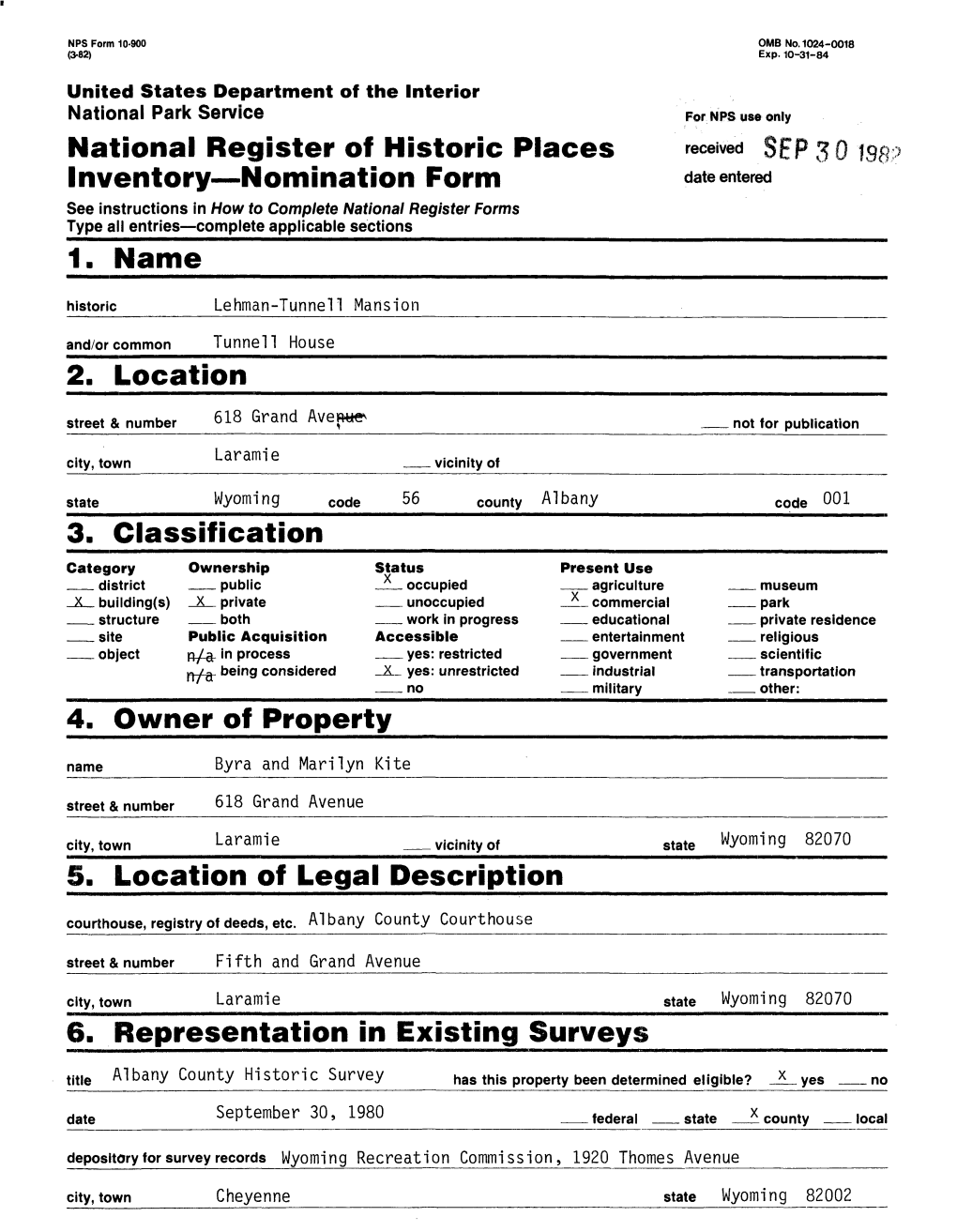 National Register of Historic Places Inventory Nomination Form Date