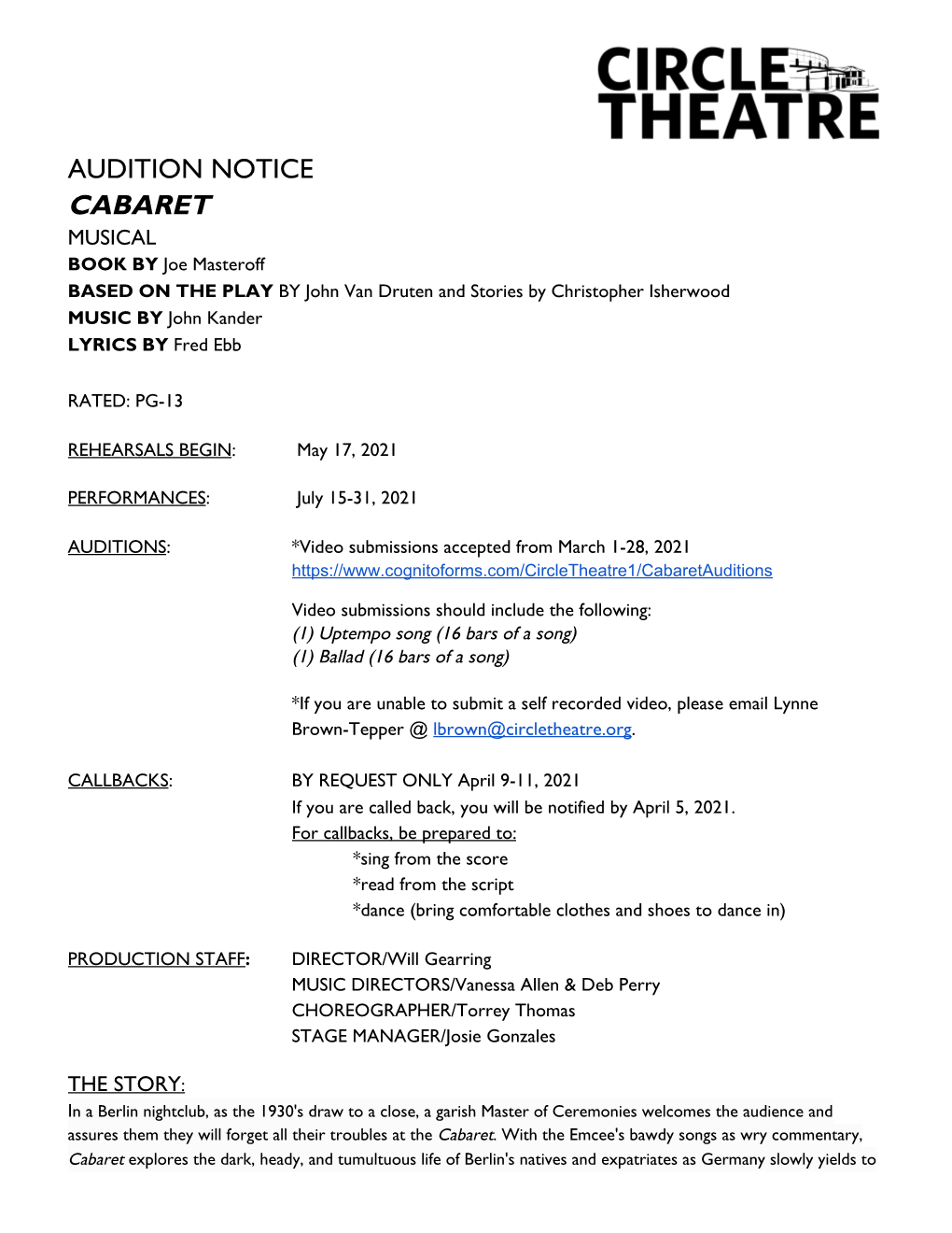 Audition Notice Cabaret