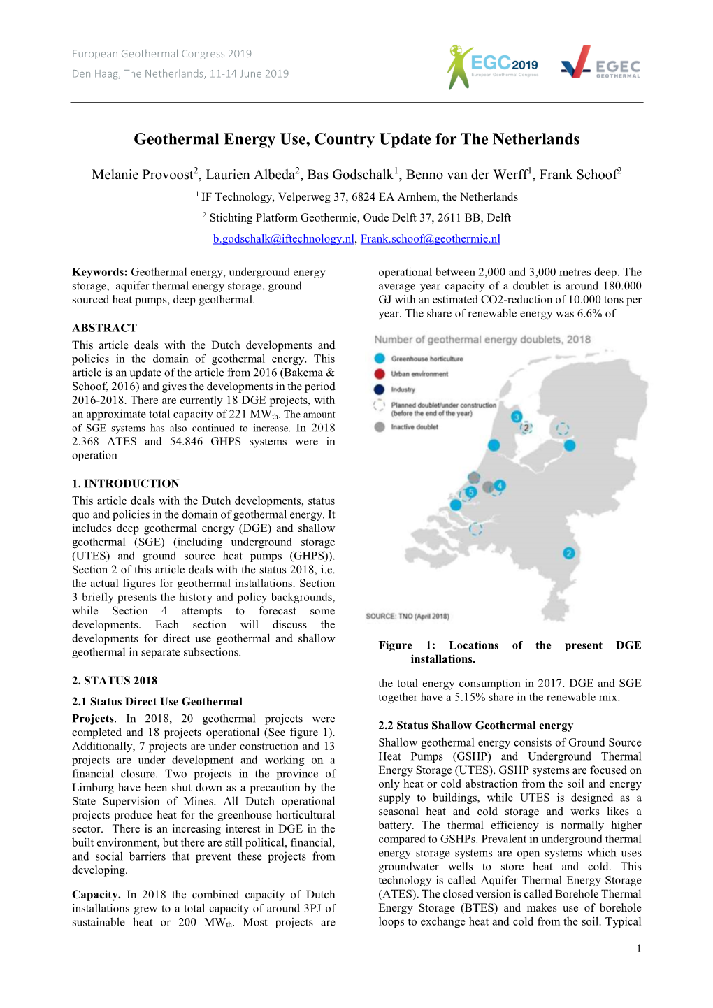 Geothermal Energy Use, Country Update for the Netherlands