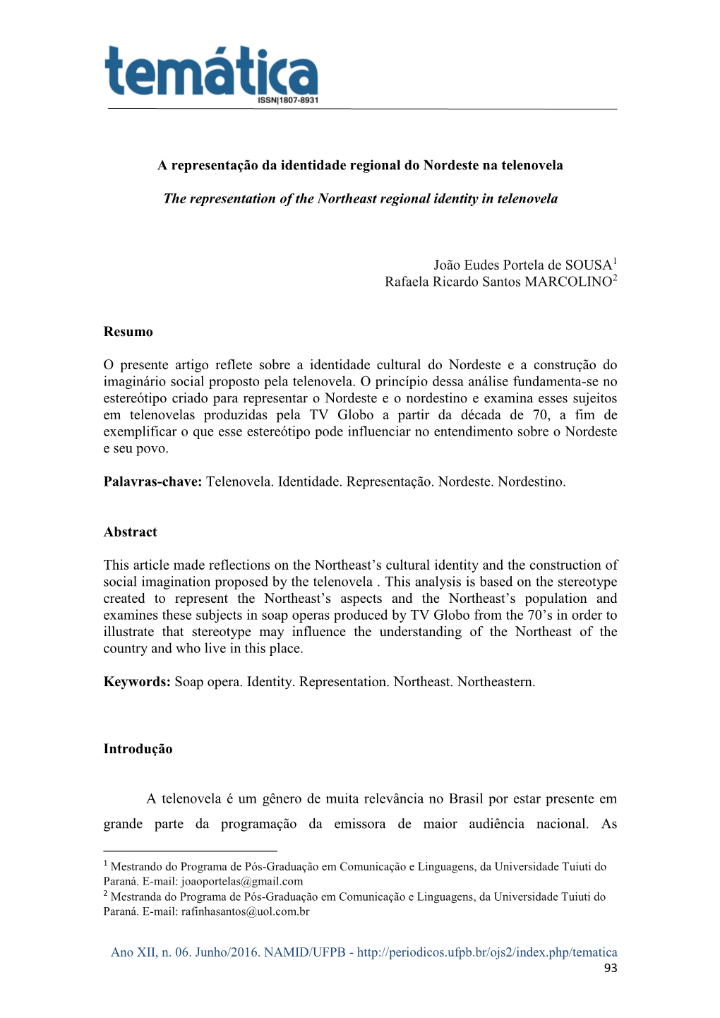 A Representação Da Identidade Regional Do Nordeste Na Telenovela