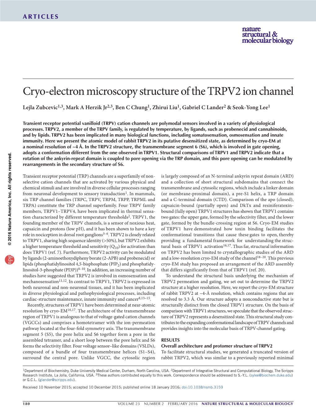 Cryo-Electron Microscopy Structure of the TRPV2 Ion Channel