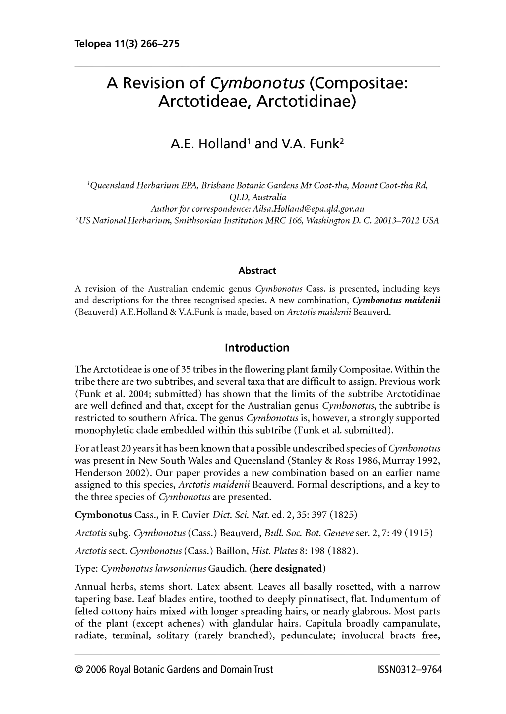 A Revision of Cymbonotus (Compositae: Arctotideae, Arctotidinae)