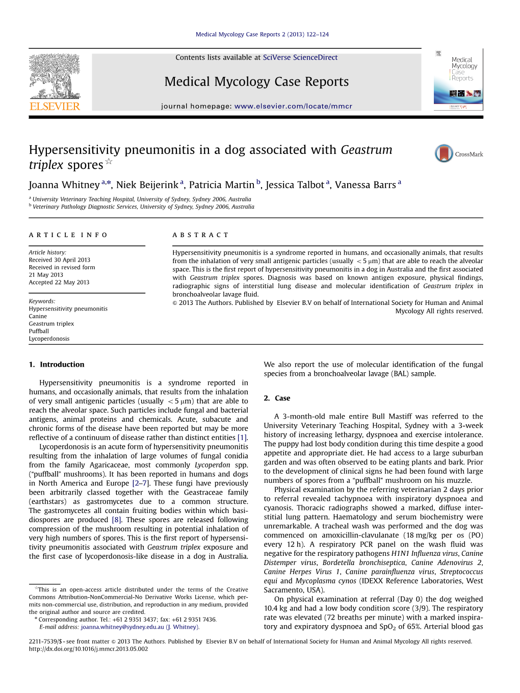 Hypersensitivity Pneumonitis in a Dog Associated with Geastrum Triplex Spores$