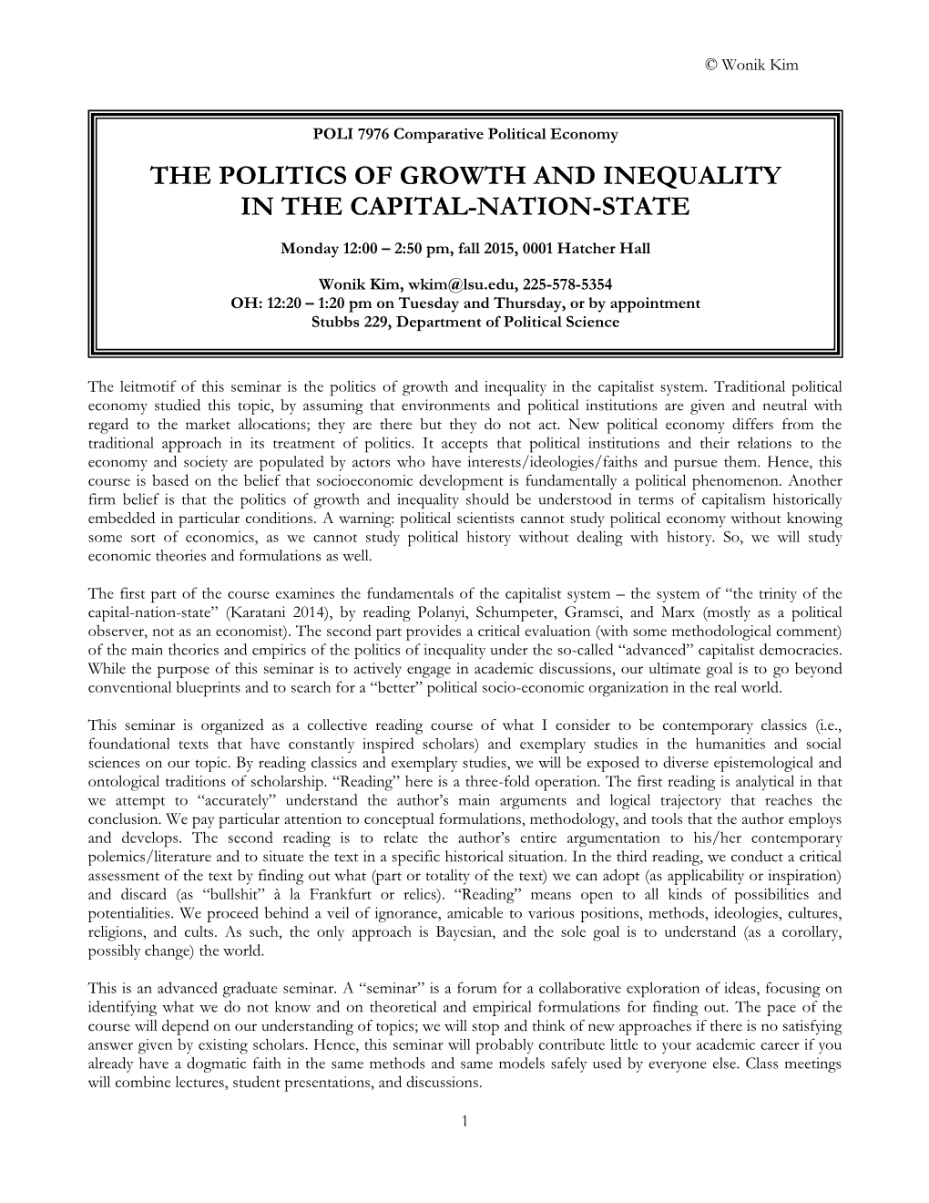 7976-1 Comparative Political Economy (Kim)