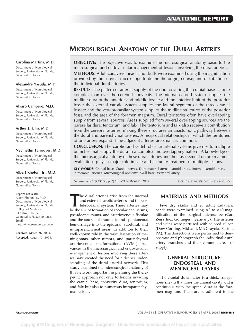 Microsurgical Anatomy of the Dural Arteries