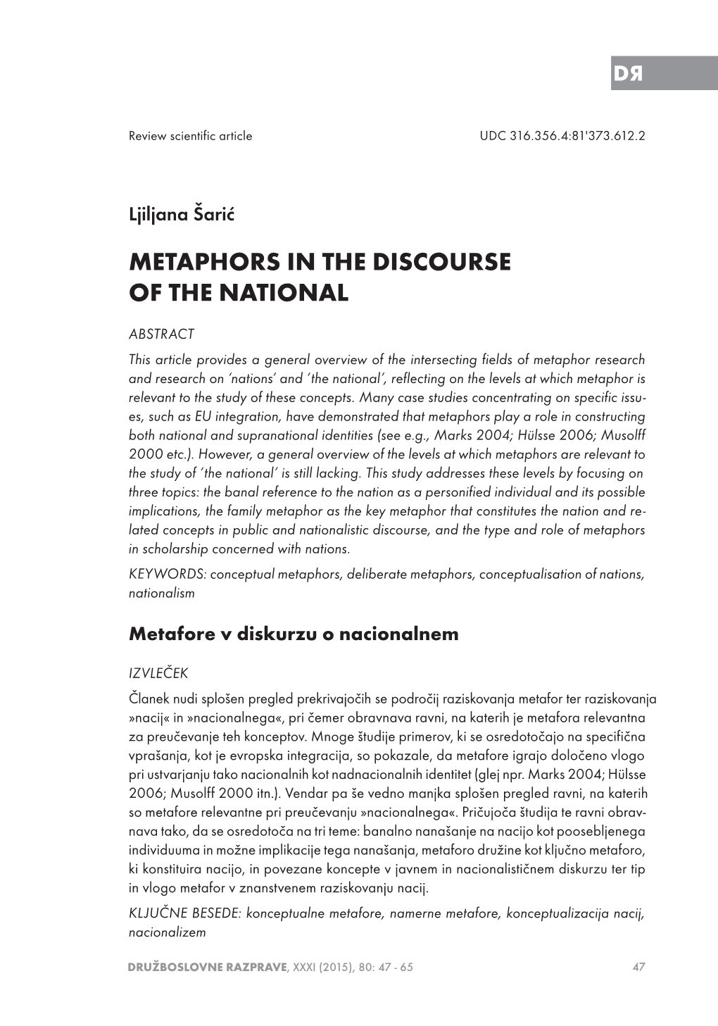 Metaphors in the Discourse of the National