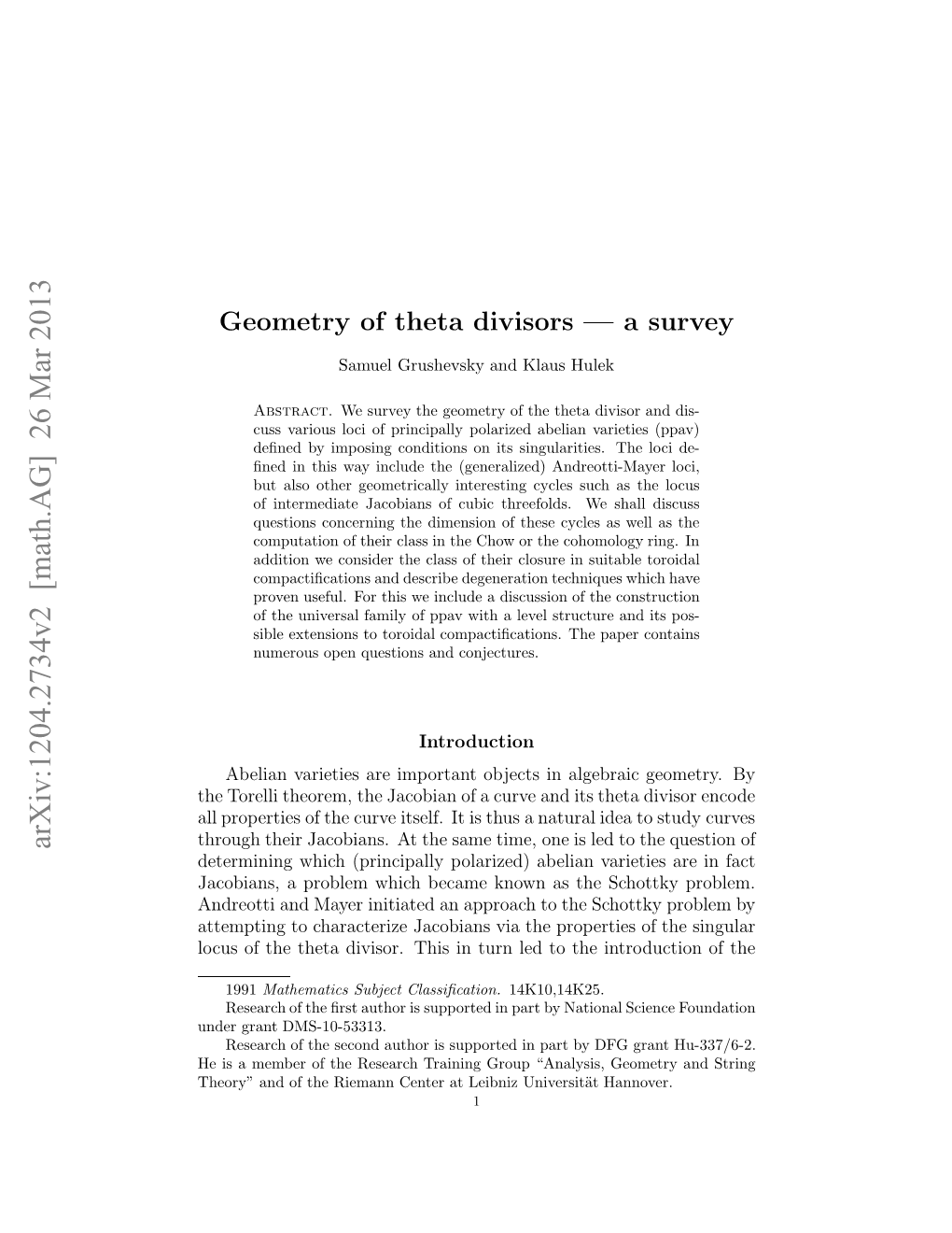 Geometry of Theta Divisors — a Survey