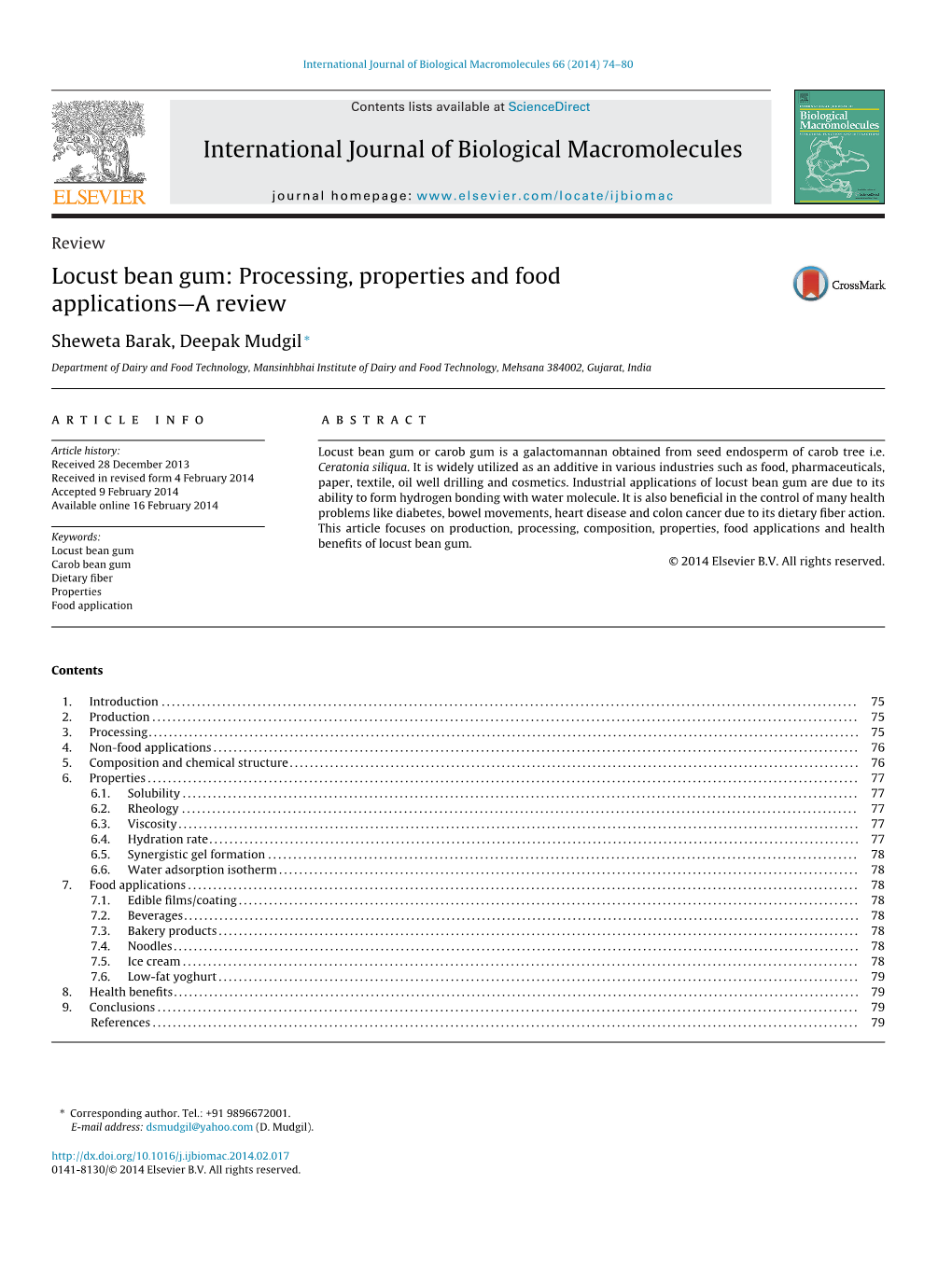 Locust Bean Gum: Processing, Properties and Food Applications-A