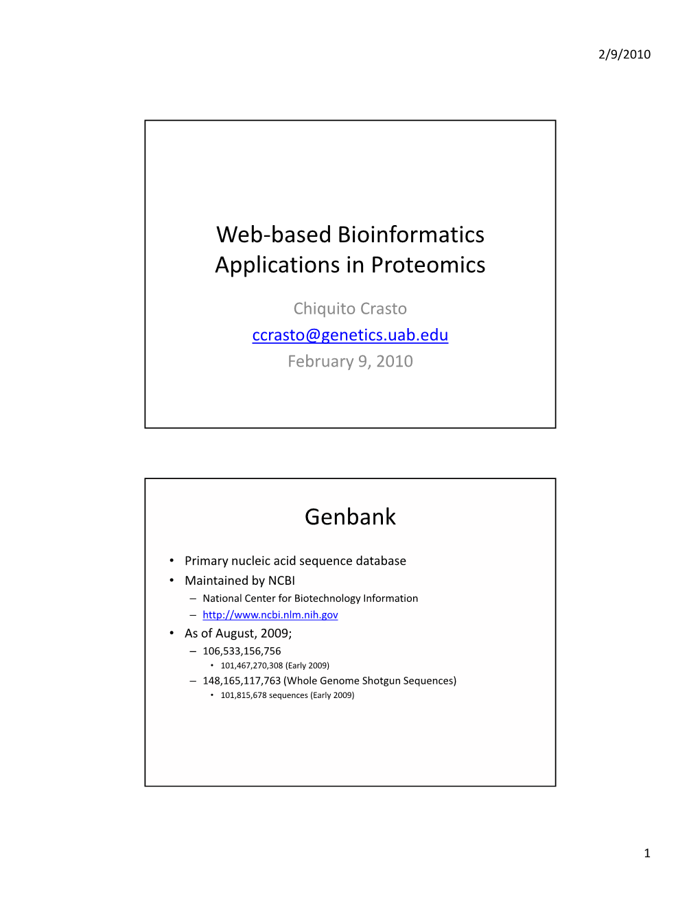 Web-Based Bioinformatics Applications in Proteomics Genbank