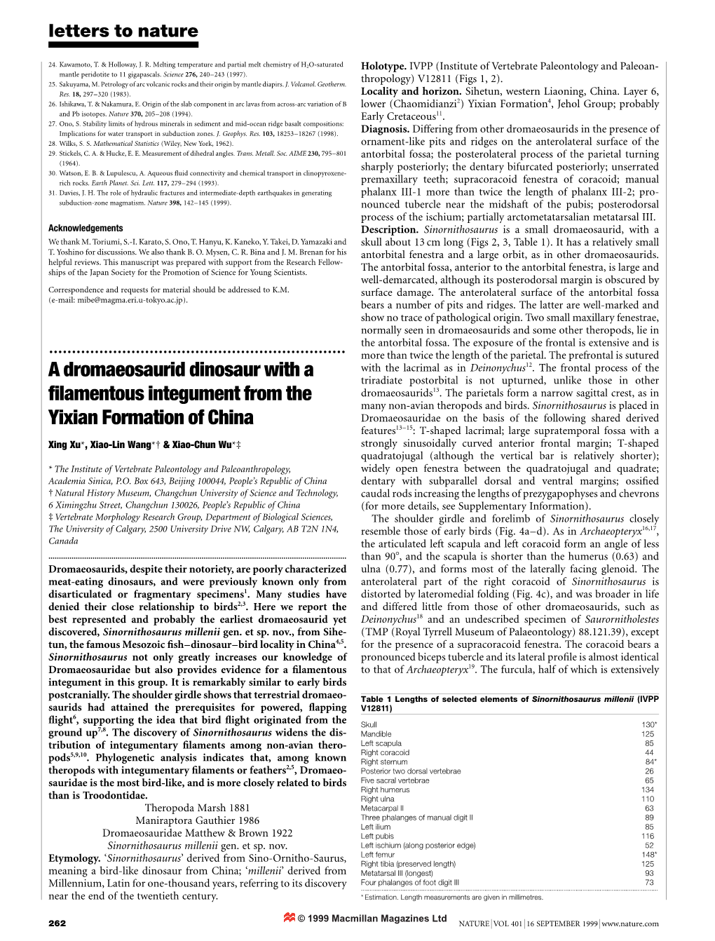 A Dromaeosaurid Dinosaur with a Filamentous Integument from The