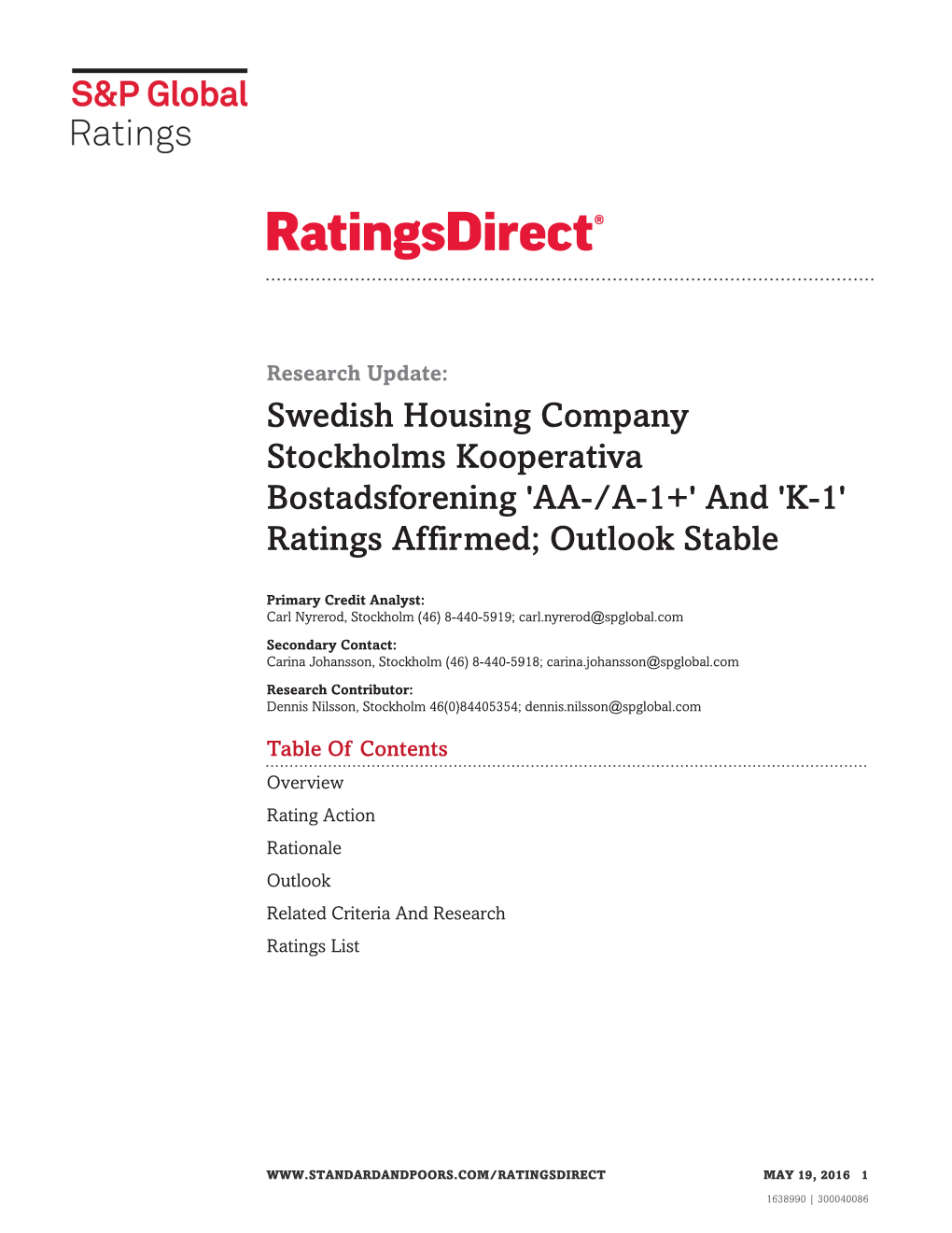 'AA-/A-1+' and 'K-1' Ratings Affirmed; Outlook Stable