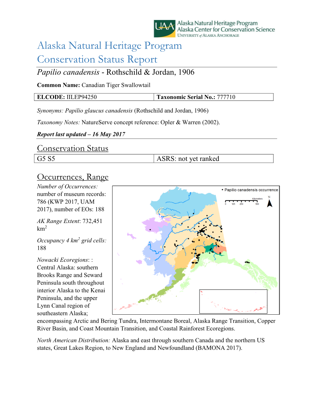 Alaska Natural Heritage Program Conservation Status Report