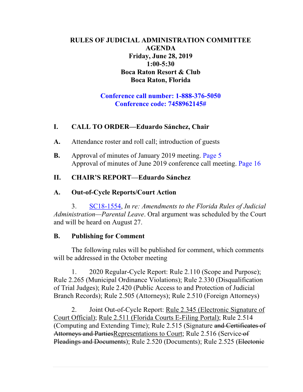 Rules of Judicial Administratin June 2019 Agenda with Attachments