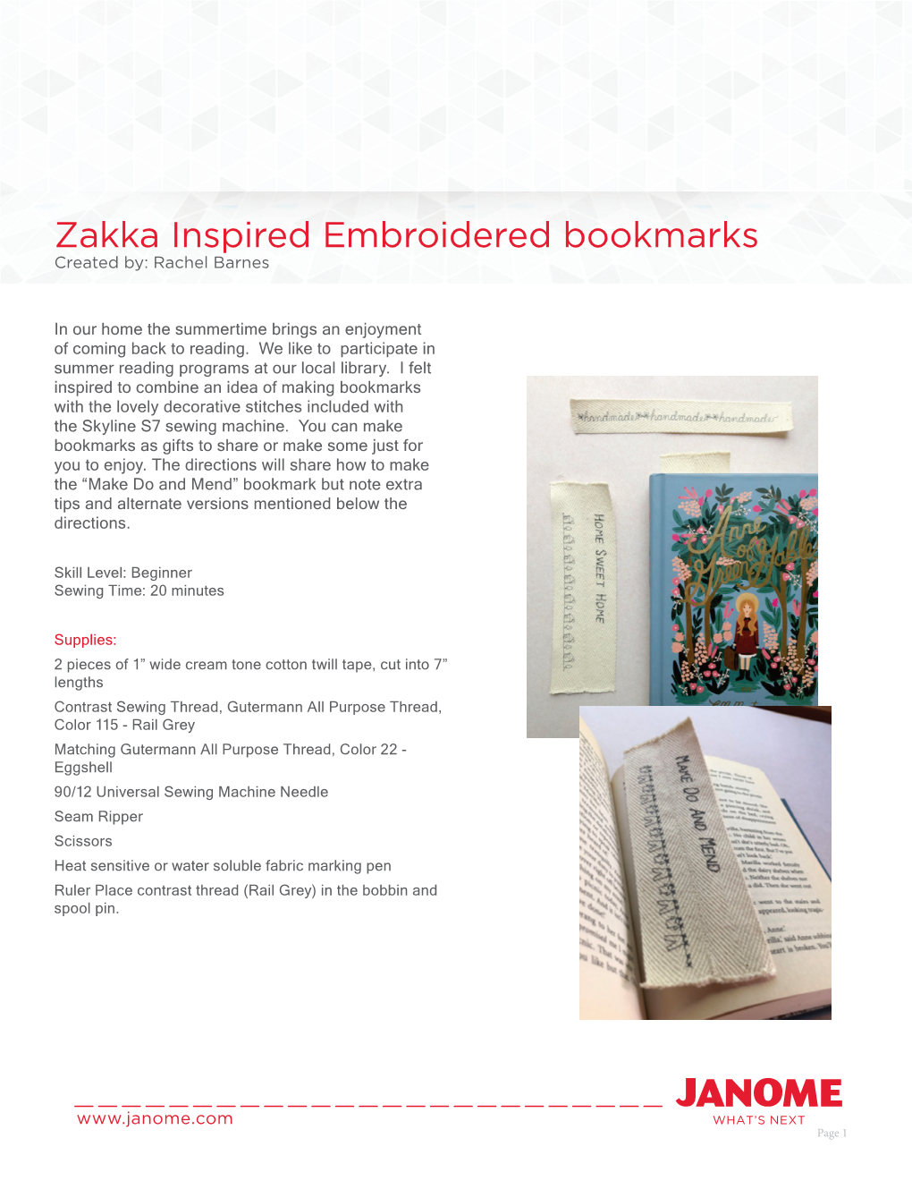 Zakka Inspired Embroidered Bookmark.Indd