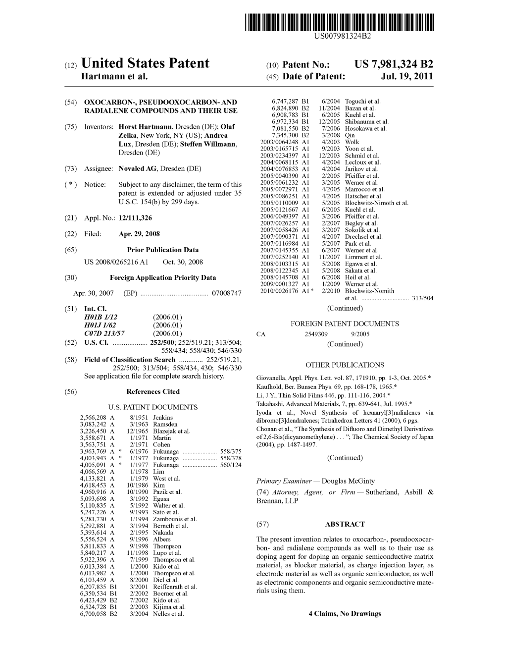 (12) United States Patent (10) Patent No.: US 7,981,324 B2 Hartmann Et Al