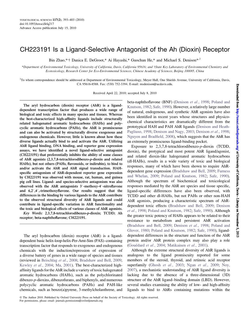 CH223191 Is a Ligand-Selective Antagonist of the Ah (Dioxin) Receptor