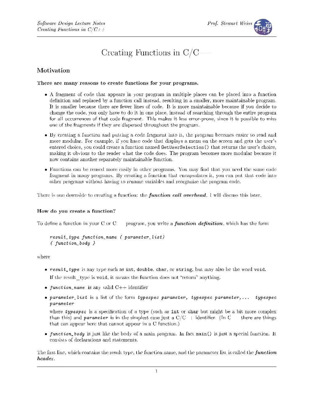 How to Create C/C++ Functions (PDF)