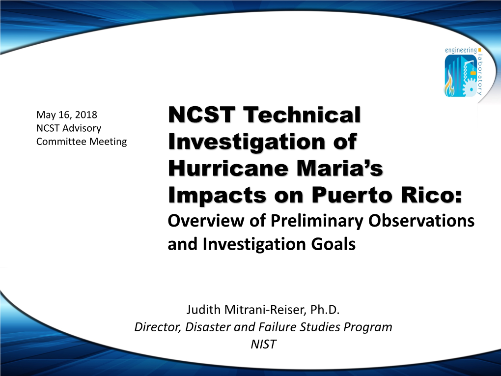 NCST Technical Investigation of Hurricane Maria's Impacts On