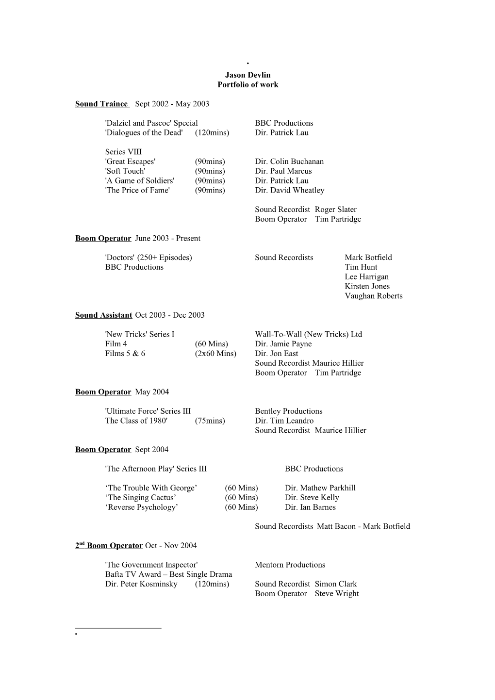 Equipment Check List