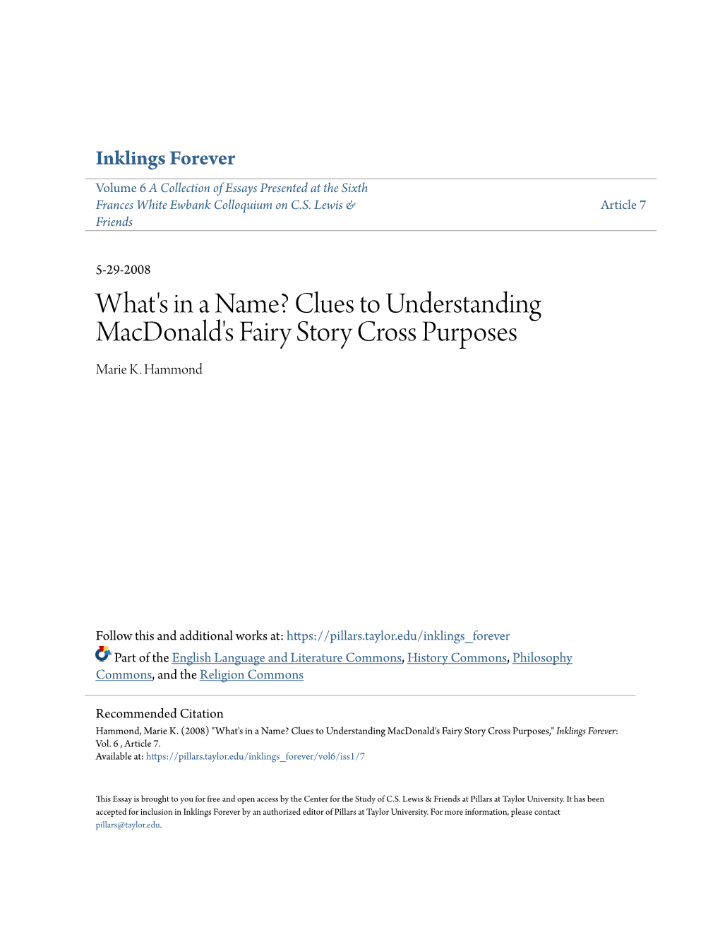 Clues to Understanding Macdonald's Fairy Story Cross Purposes Marie K