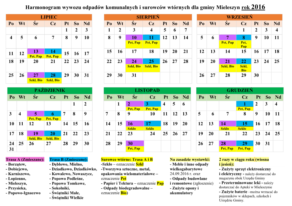 Harmonogram Wywozu Odpadów Komunalnych I Surowców