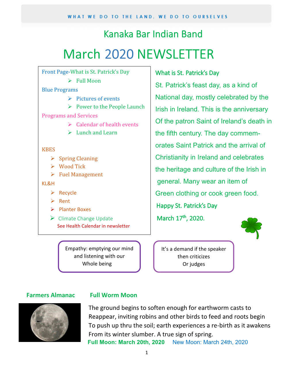 March 2020 NEWSLETTER