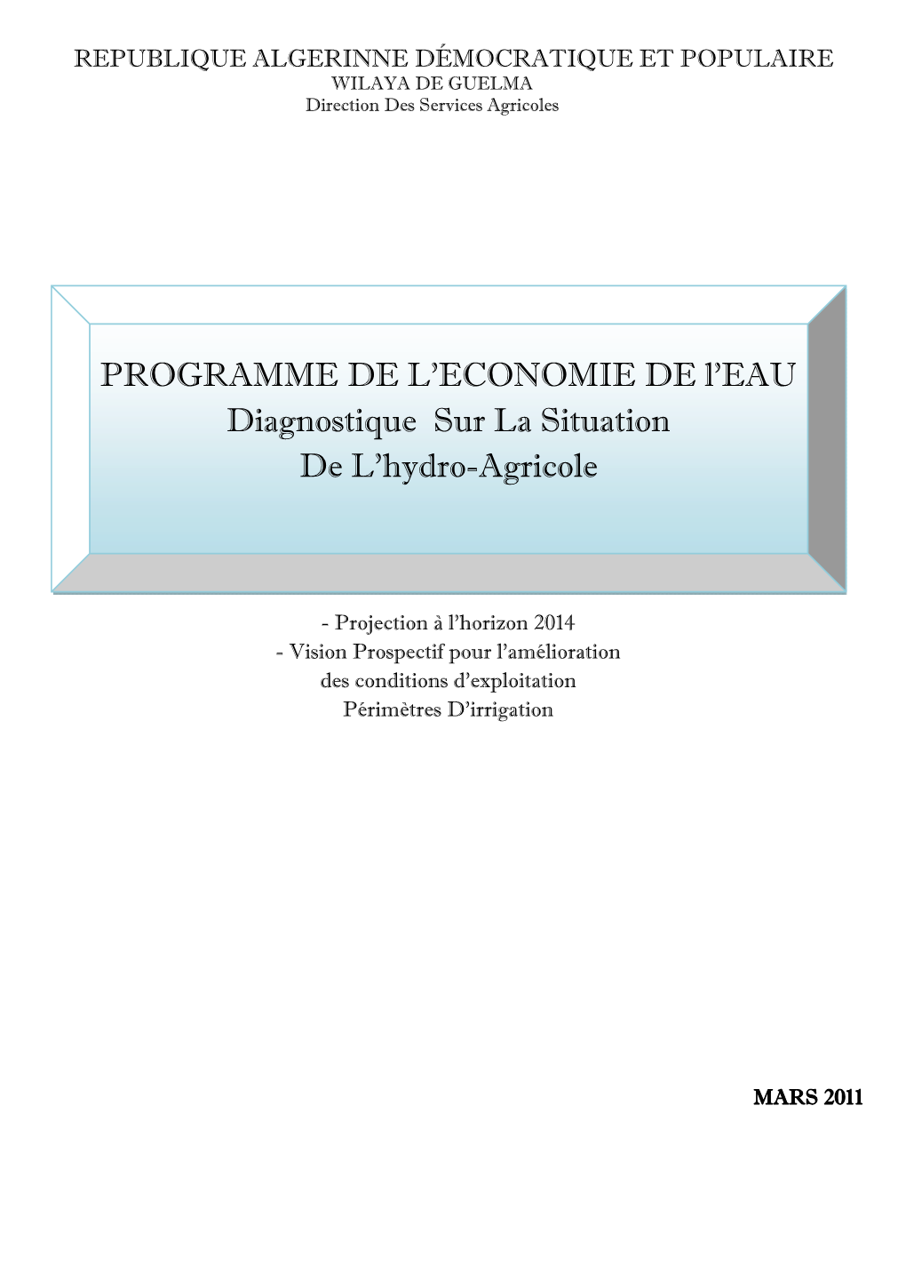 PROGRAMME DE L'economie DE L'eau Diagnostique Sur La