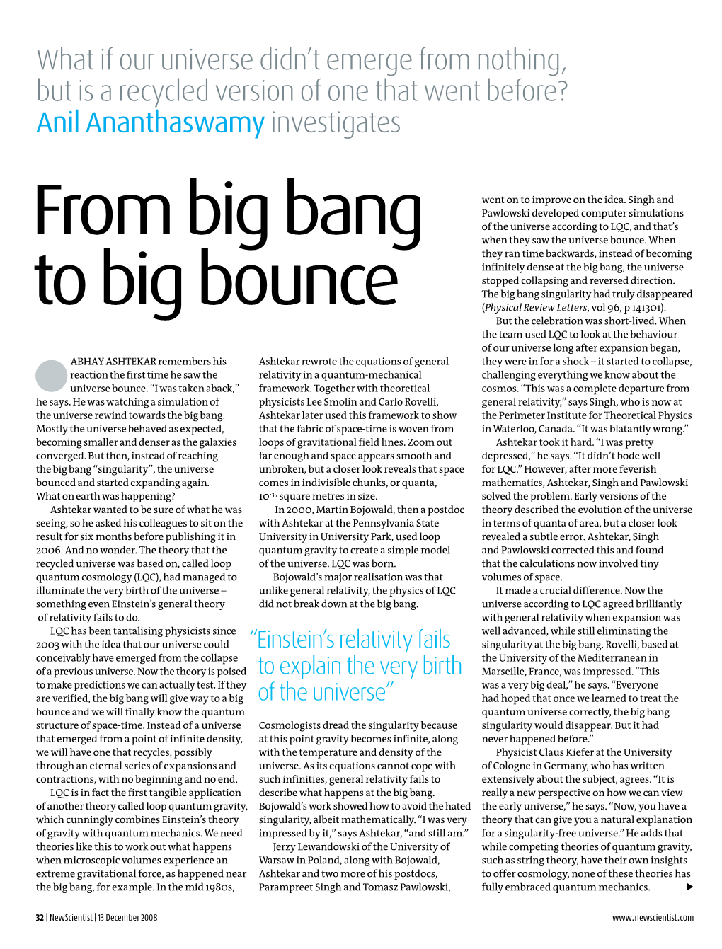 From Big Bang to Big Bounce