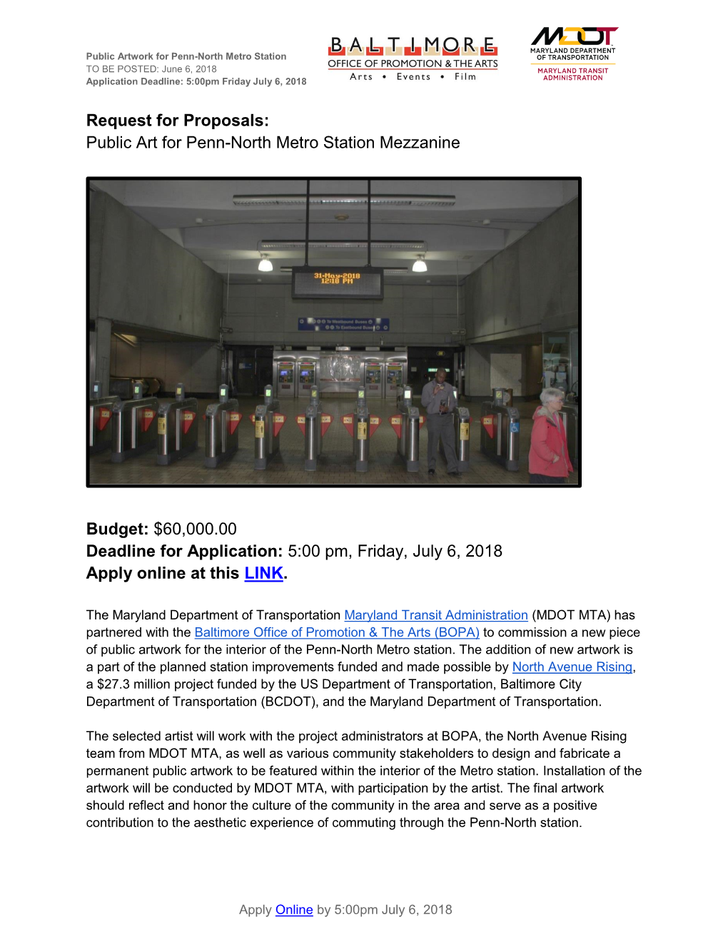 Request for Proposals: Public Art for Penn-North Metro Station Mezzanine