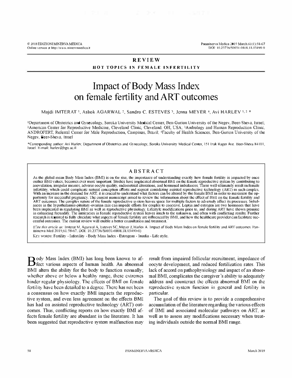 Impact of Body Mass Index on Female Fertility and ART Outcomes