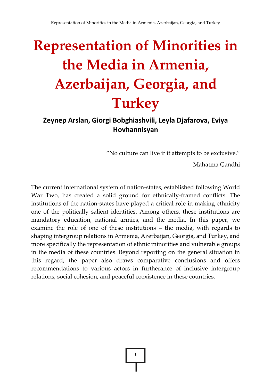 Representation of Minorities in the Media in Armenia, Azerbaijan, Georgia, and Turkey