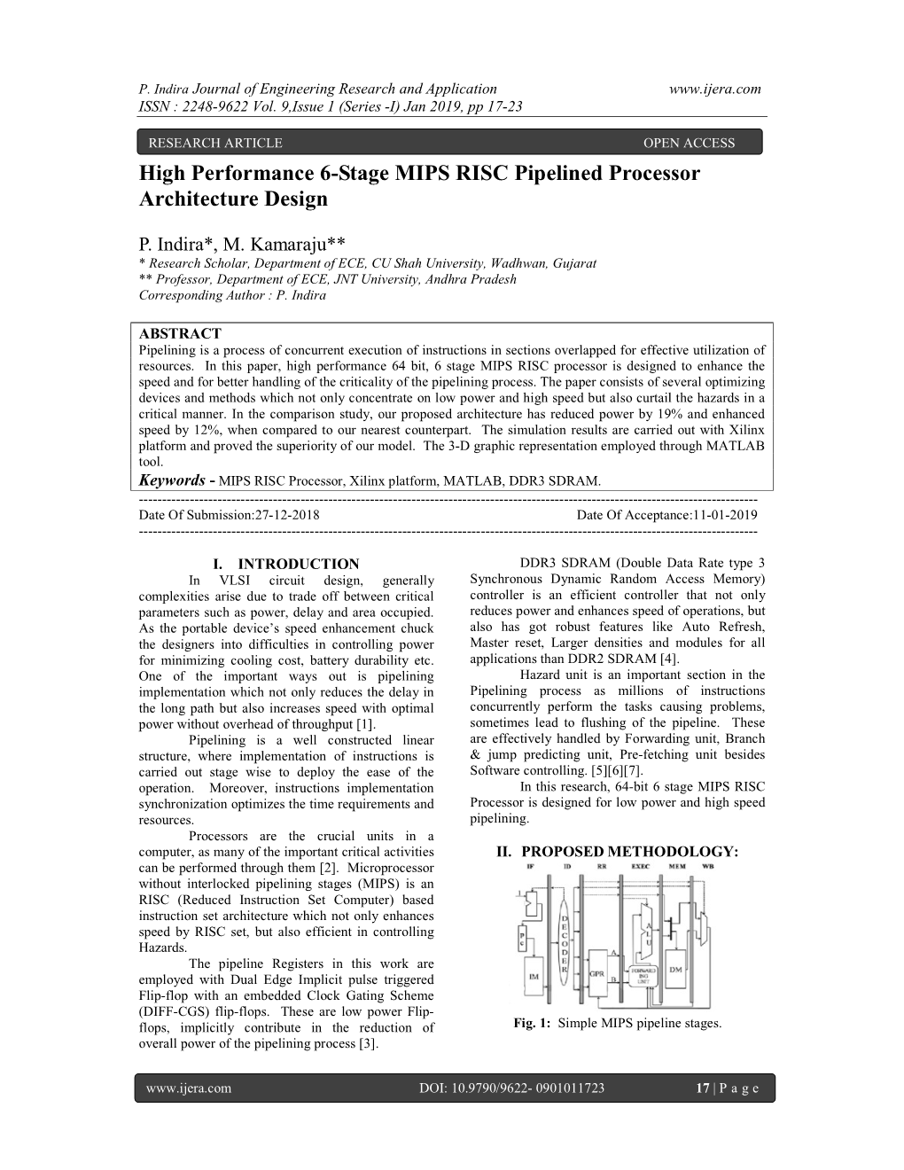 High Performance 6-Stage MIPS RISC Pipelined Processor Architecture Design