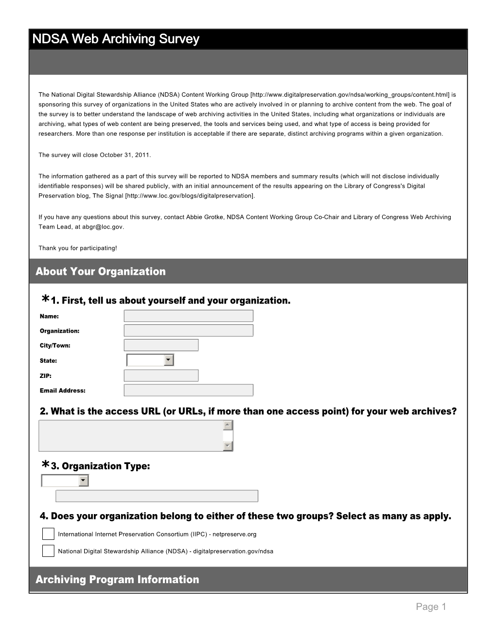 NDSA Web Archiving Survey