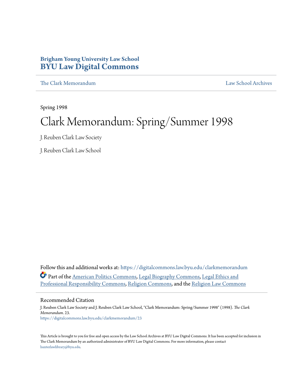 Clark Memorandum: Spring/Summer 1998 J