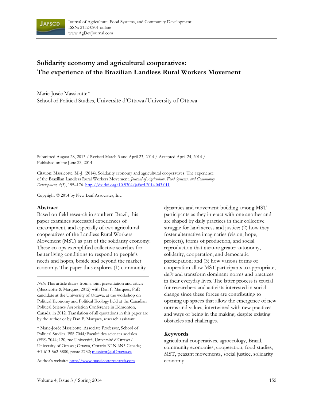 Solidarity Economy and Agricultural Cooperatives: the Experience of the Brazilian Landless Rural Workers Movement