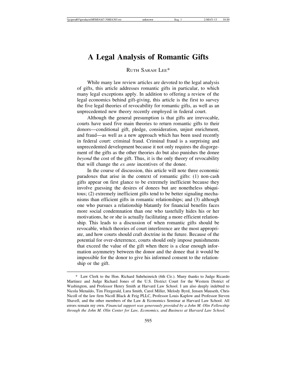 A Legal Analysis of Romantic Gifts