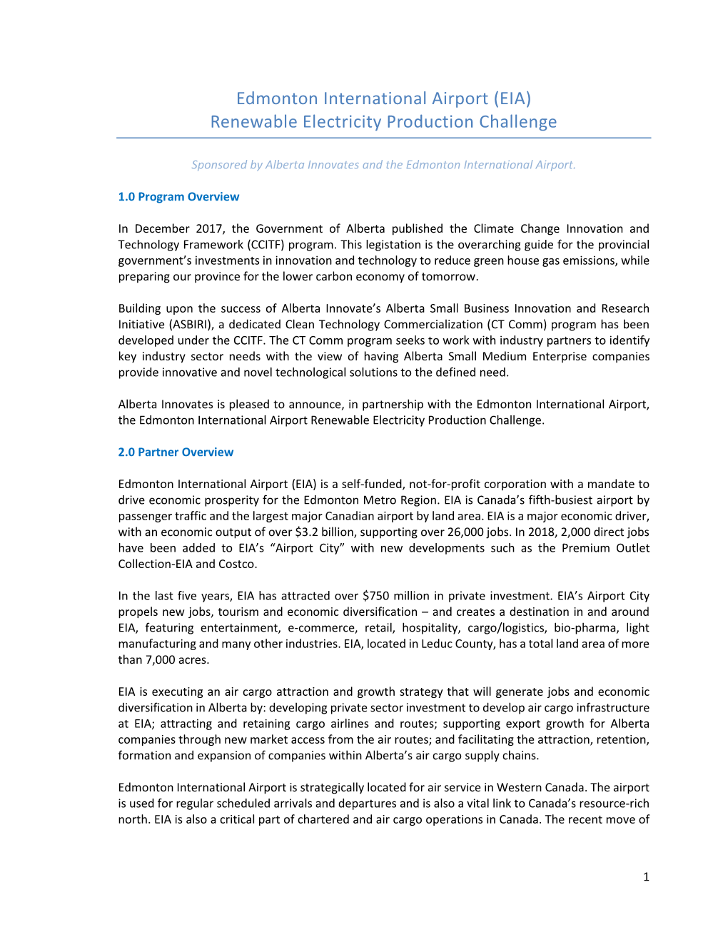 Edmonton International Airport (EIA) Renewable Electricity Production Challenge