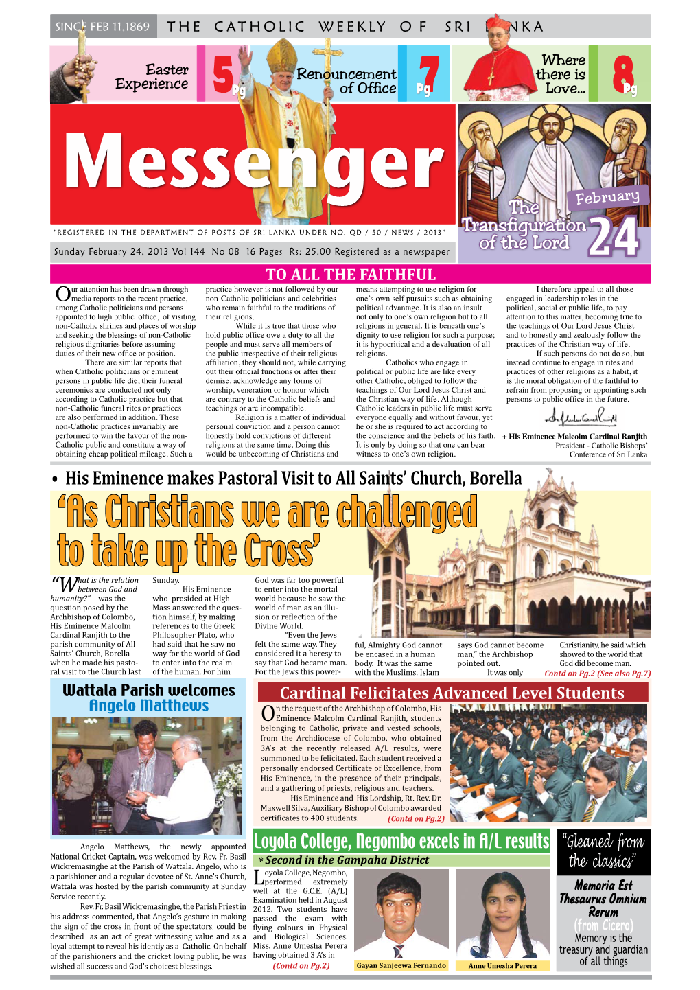 Messenger February 24, 2013 As Christians We Are