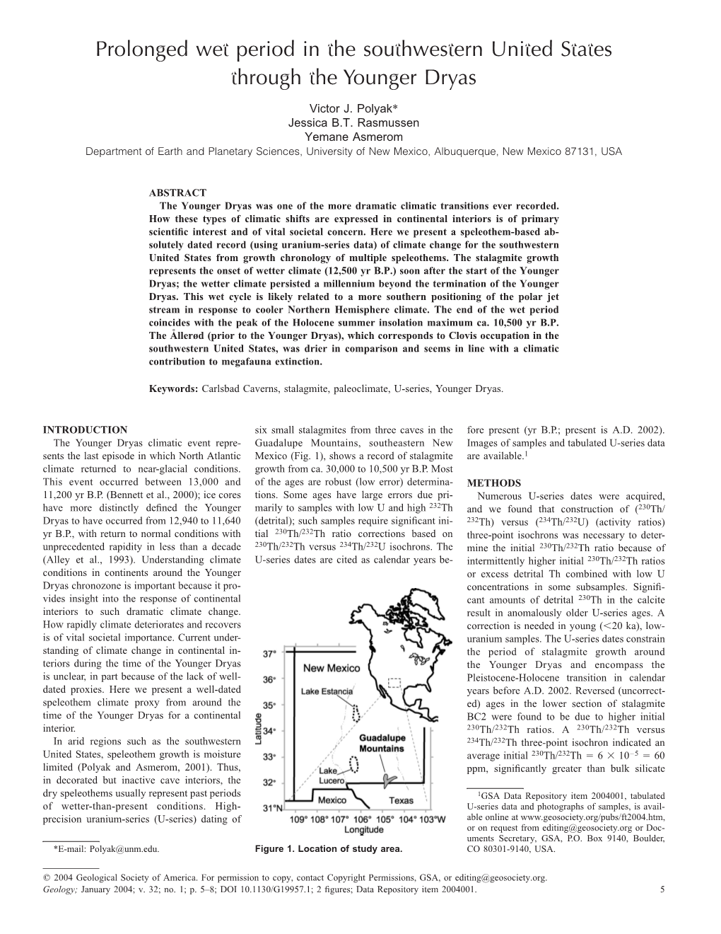 Prolonged Wet Period in the Southwestern United States Through the Younger Dryas